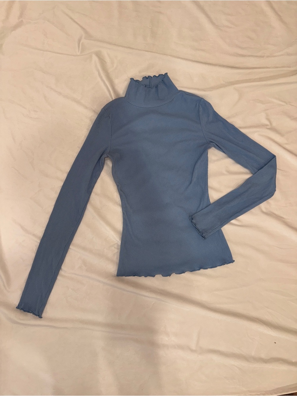 SO Ribbed Lettuce Trim Turtleneck Blue XS